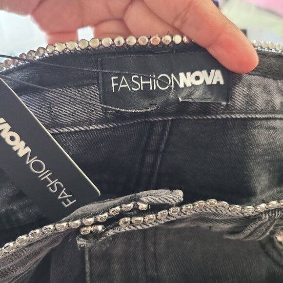 Fashion Nova Crossover Straight Leg Jeans Juniors Size 13 Blue High Waisted NWT - Picture 3 of 6